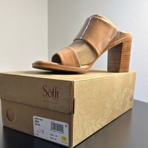 Tan Block Heel Mules with Open Toe